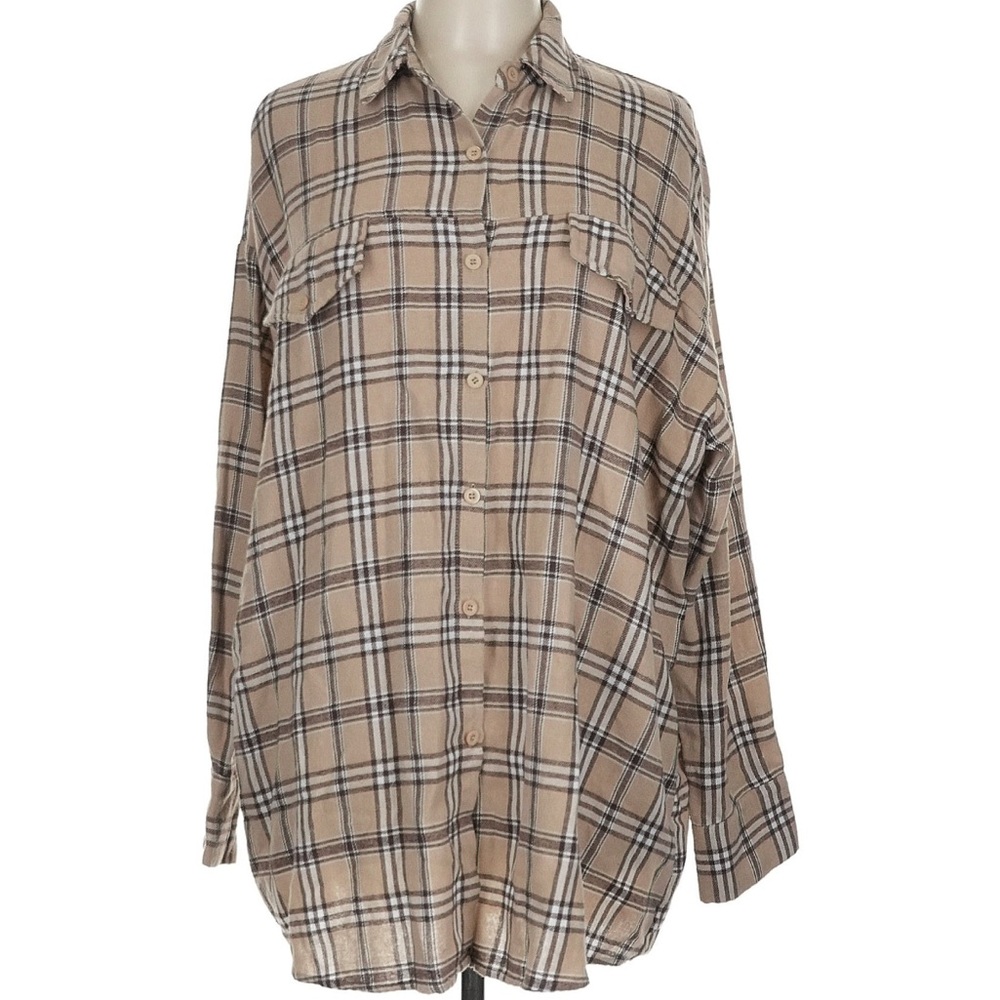 PrettyLittleThing Tan and Brown Plaid Shirt